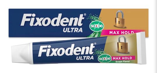 72 sealed new tubes of Fixodent ultra with scope (max hold denture adhesive)