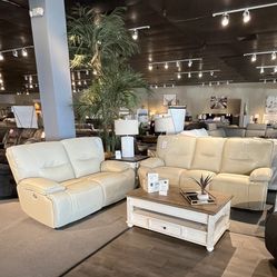 Beige Power Couch And Loveseat 
