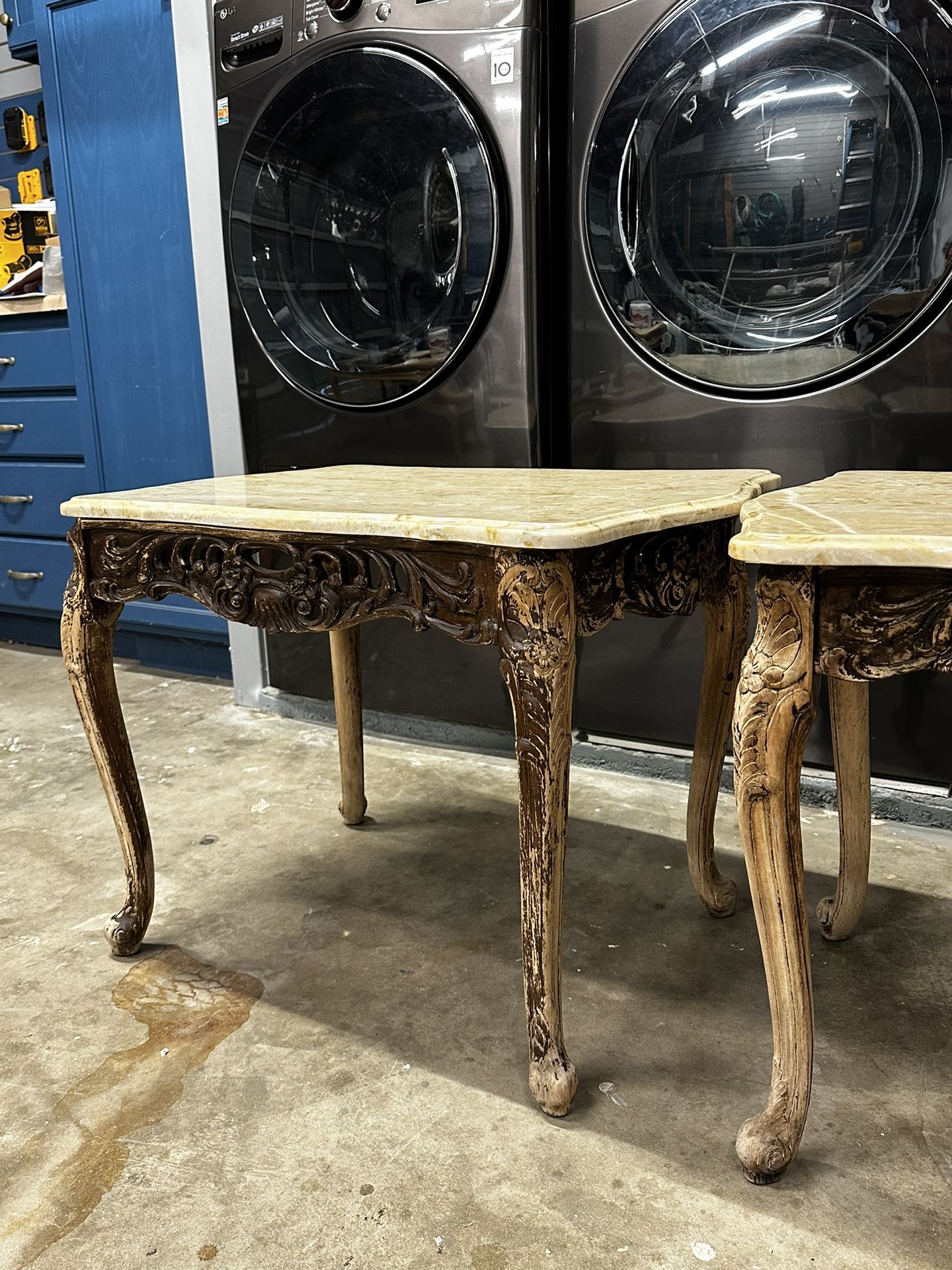 2 Vintage Real Wood Real Stone Coffee Tables