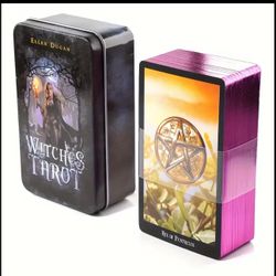 Witch Tarot Oracle Deck with Gold-Plated Edges, Astrology Fortune Telling Cards, English Edition Board Game, Divination and Destiny Cards, Paper Mater