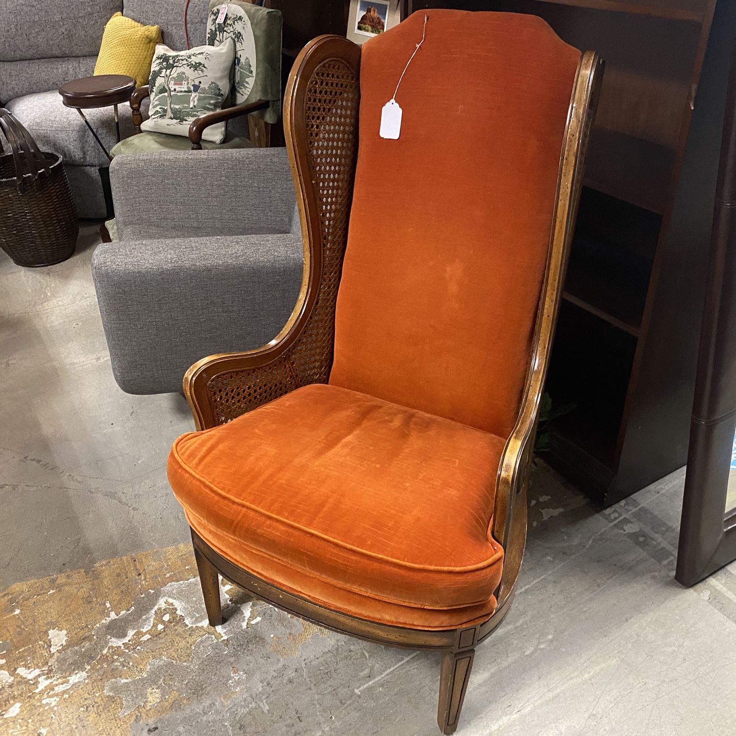 Orange Seat Cane Wingback Accent Chair