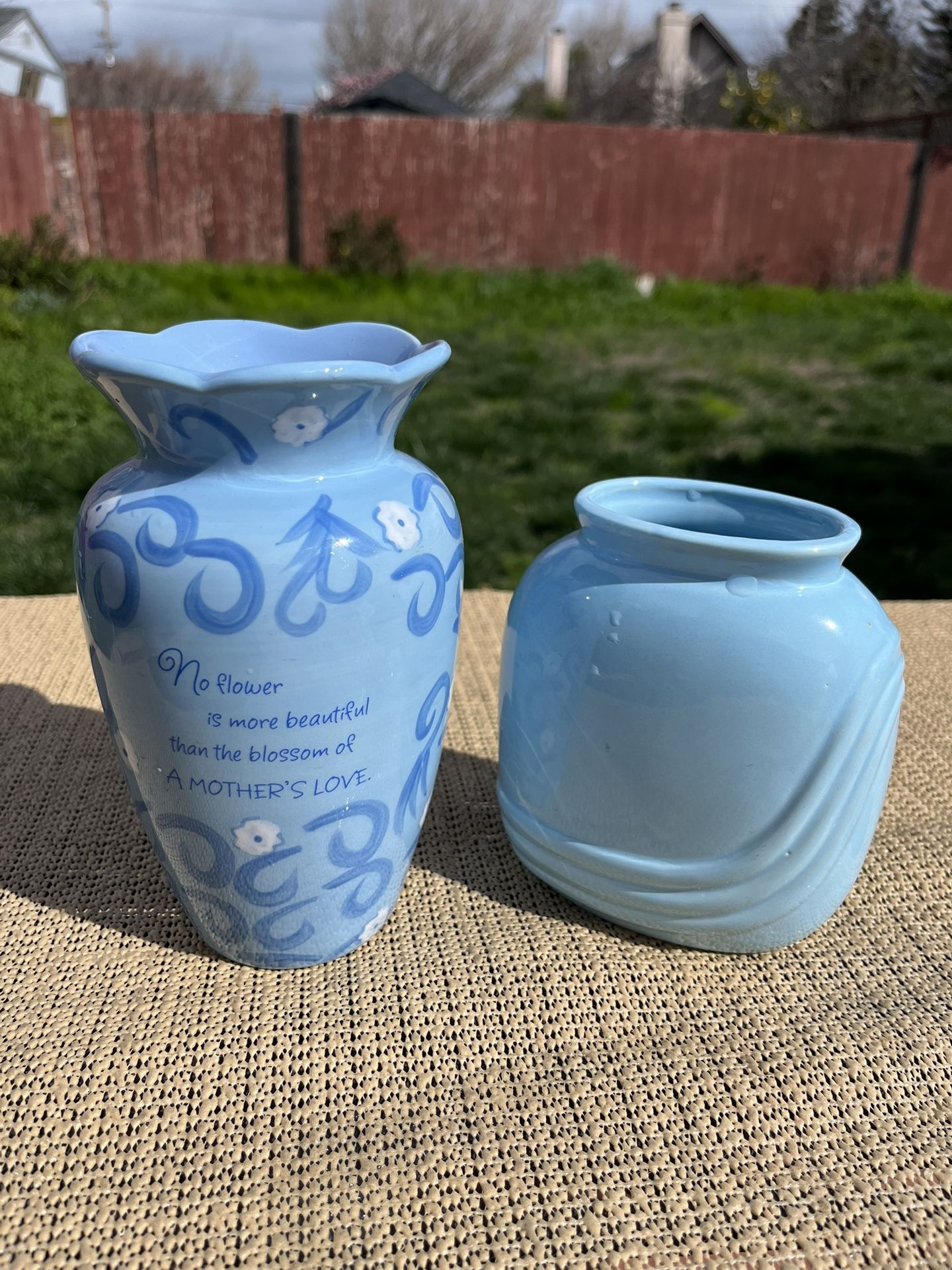 Two Blue Ceramic Flower Vases