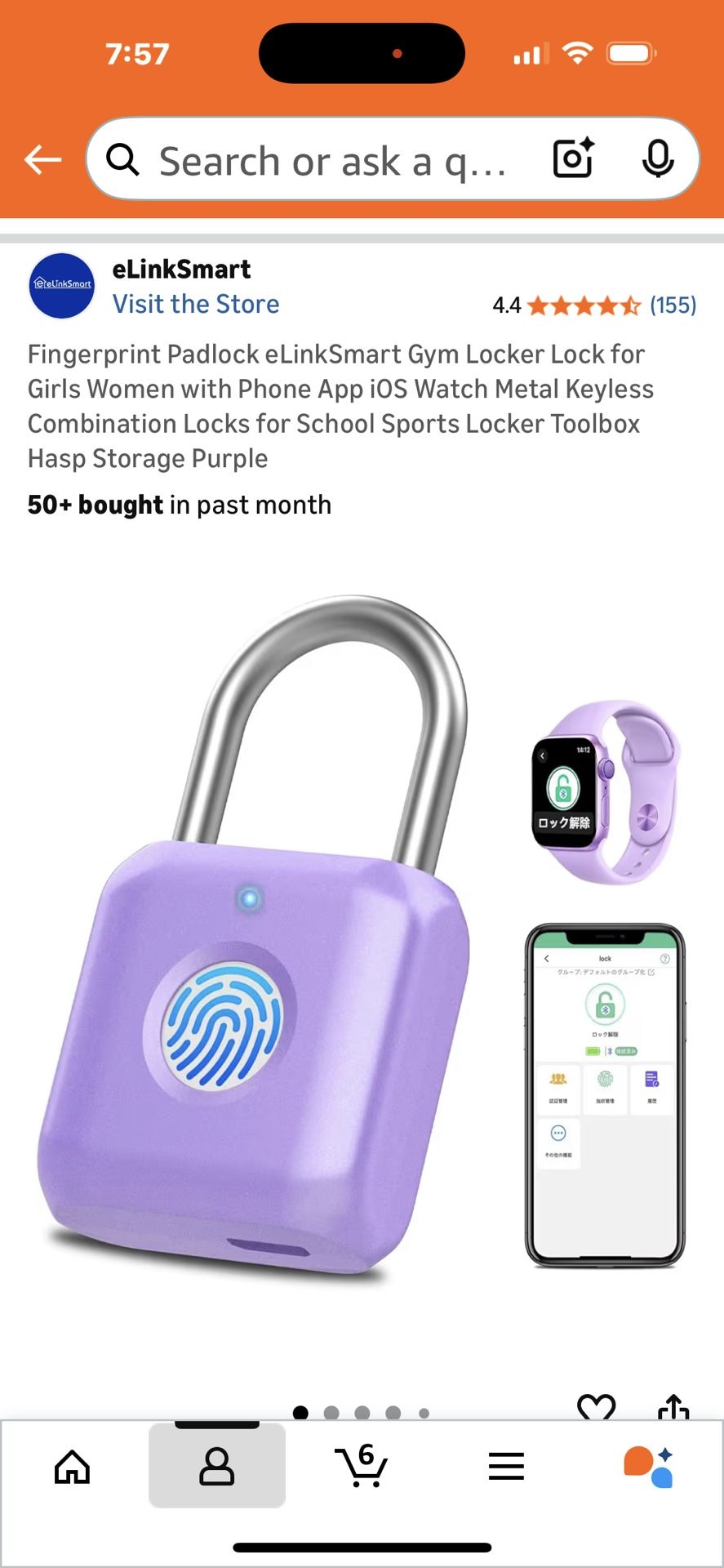 Brand new- still in box & instructions Fingerprint Padlock eLinkSmart Gym Locker Lock for Girls Women with Phone App iOS Watch Metal Keyless Combina