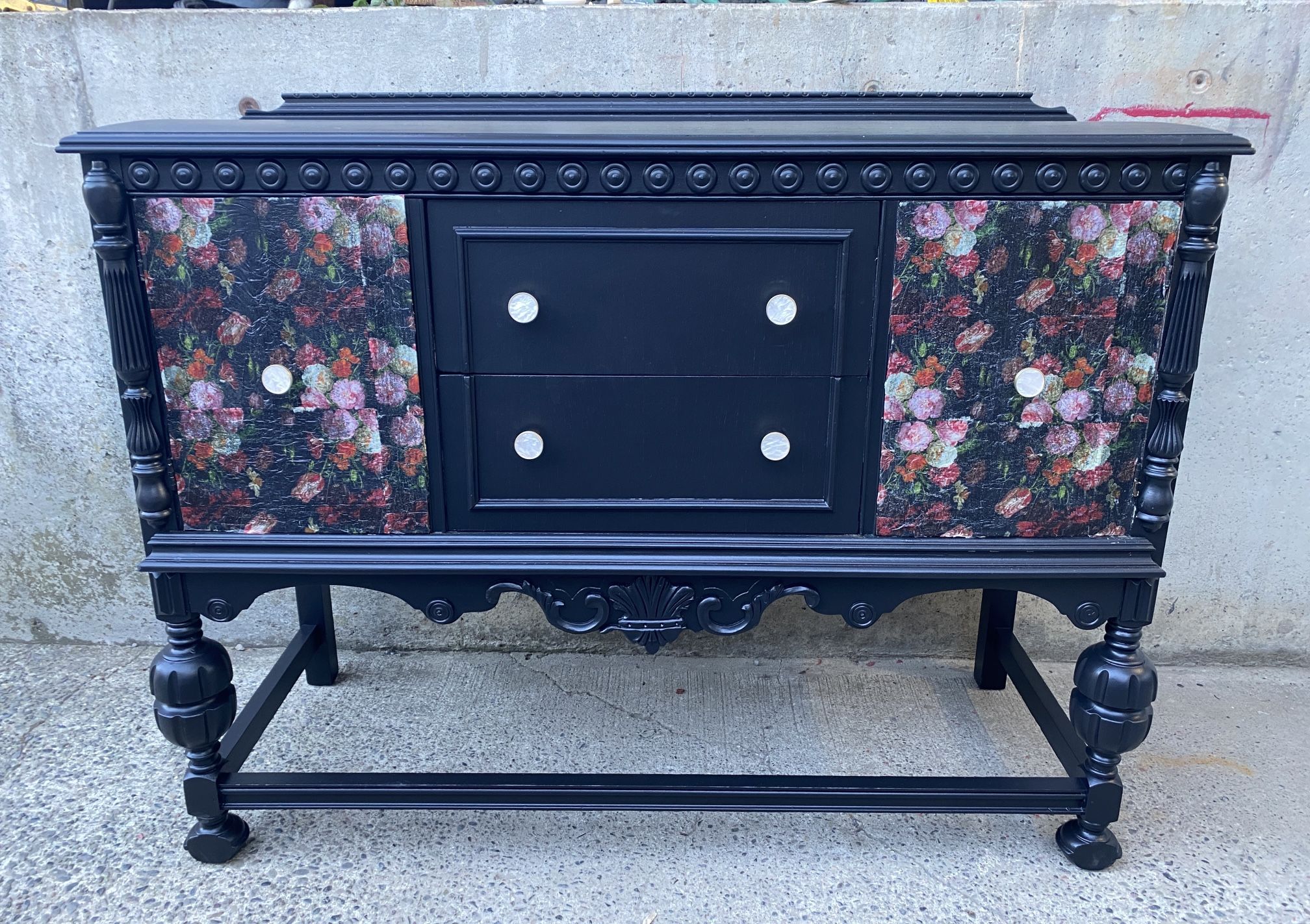 Refinished Vintage Buffet with Moody Découpage Techniques