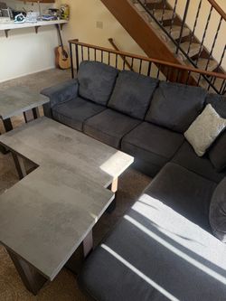 Ashely Furniture Dark Gray Sectional Sofa with 3-piece table set