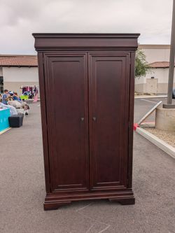 Dark Cherry Wood Armoire Wardrobe Cabinet