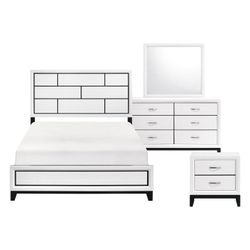 Brand new chalk white queen bedframe + dresser + mirror + nightstand 4PCs set