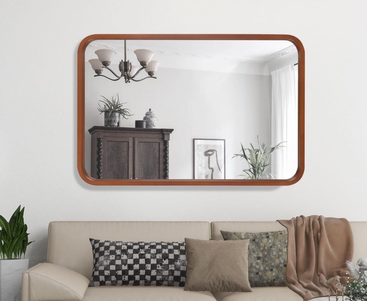 Wood Wall Mirror Walnut Deep Frame Mirror 48”L X 28”W — NEW, IN BOX