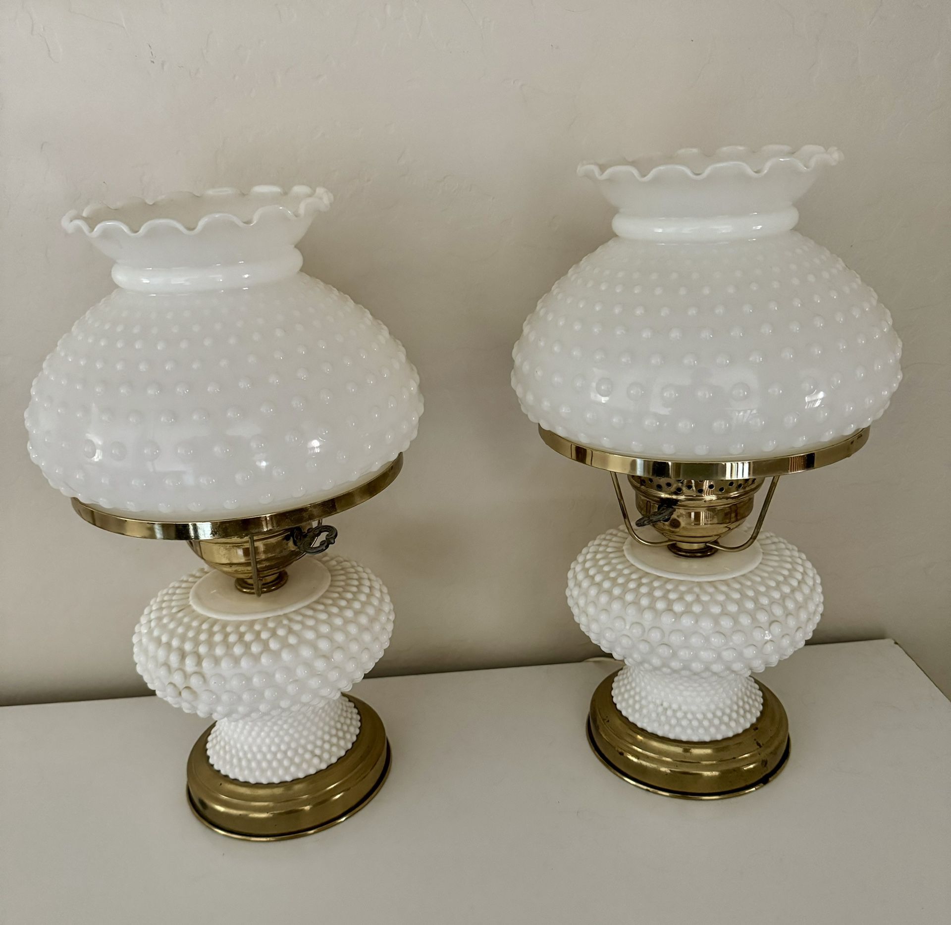 Vintage Hurricane Lamp Electric Hobnail Milk Glass 