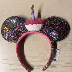 Disney Parks Happy Birthday Ears Headband with cupcake design 