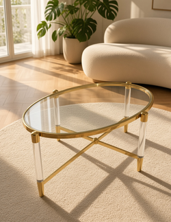 Gold acrylic coffee table, oval