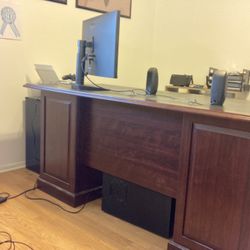 Sauder Heritage Hill 65"W Double-Pedestal Writing Desk, Classic Cherry