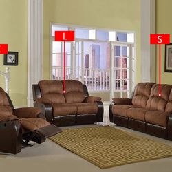 Brown Flannel PVC 3-Piece Couch Living Room Sofa Set