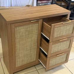 OAKHAM Storage Cabinet with 3 Drawer, Rattan Sideboard Buffet Accent Cabinet Boho Entryway Storage Cabinet Console for Living Room, Bedroom, Hallway, 