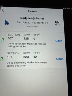 2 PADRES/ DODGERS TICKETS,  SATURDAY, 6/27, SEC 107, ROW 22D