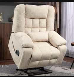 Cream Ultimate Comfort 4-Motor Chenille Power Lift Recliner with Massage and Heat