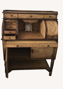 Ornate European-Style Roll-Top Secretary Desk with Hidden Drawers