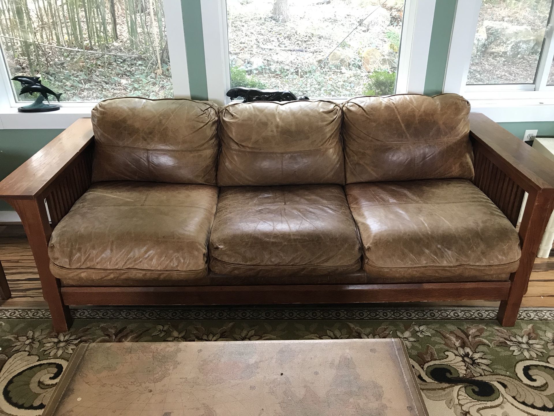 Mission style Leather sofa and loveseat