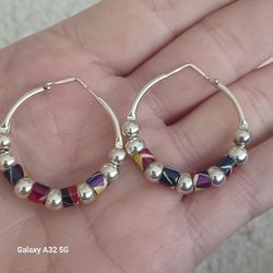 ITALY DESIGNER MILOR STERLING SILVER BEAD HOOP EARRINGS