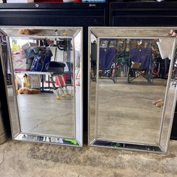 Set Of Two Brushed Silver Mirrors
