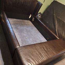 Queen leather bed frame with footboard storage trunk 9x7.