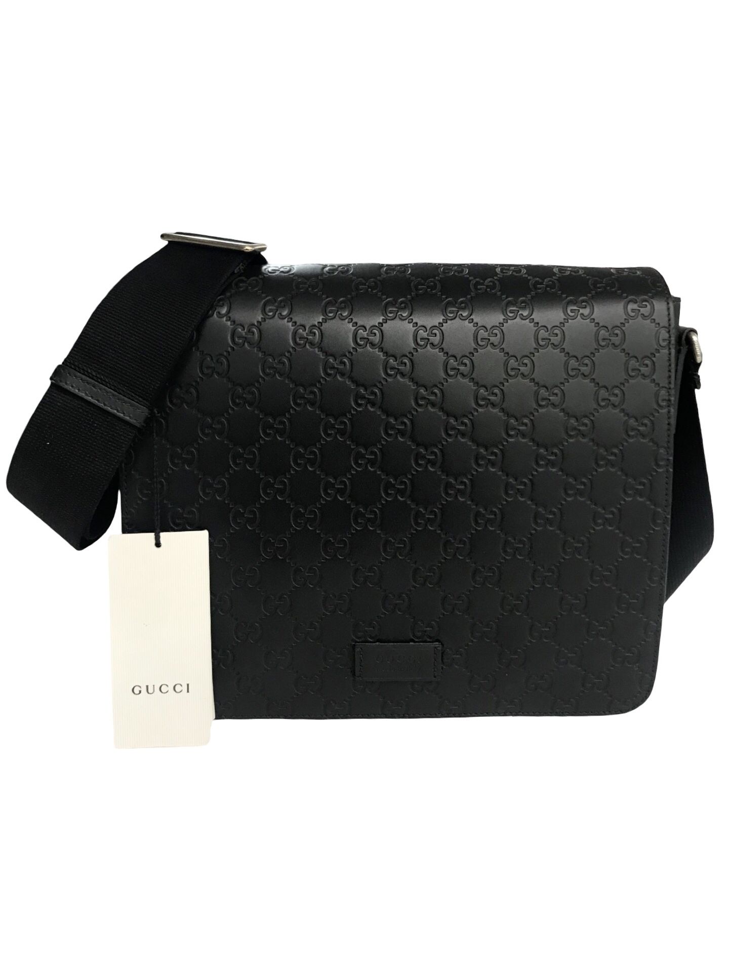 Gucci GG Guccisima Black Leather Messenger Bag
