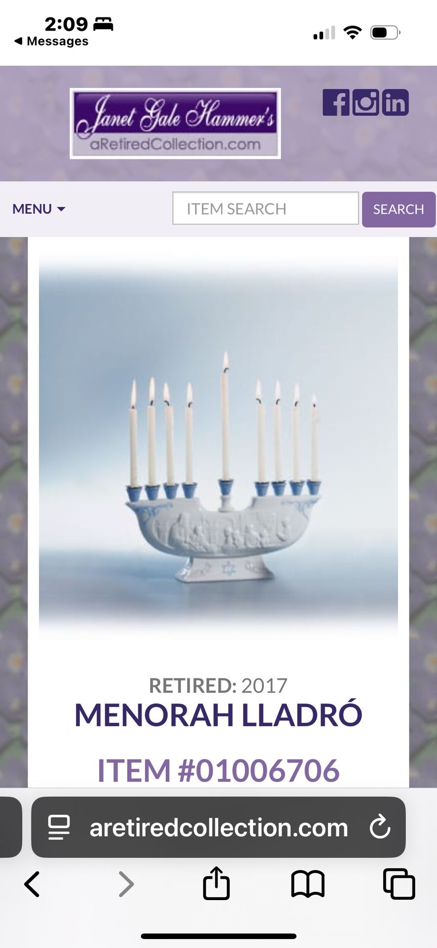 Signed Ladro Menorah In Original Box