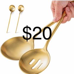 O.C.E. 4 Pcs Serving Spoons Set,Includes 2 Serving Spoons and 2 Slotted Spoon,Large Spoon for Catering Buffet,Matte Gold Utensils,Dishwasher Safe,10.3