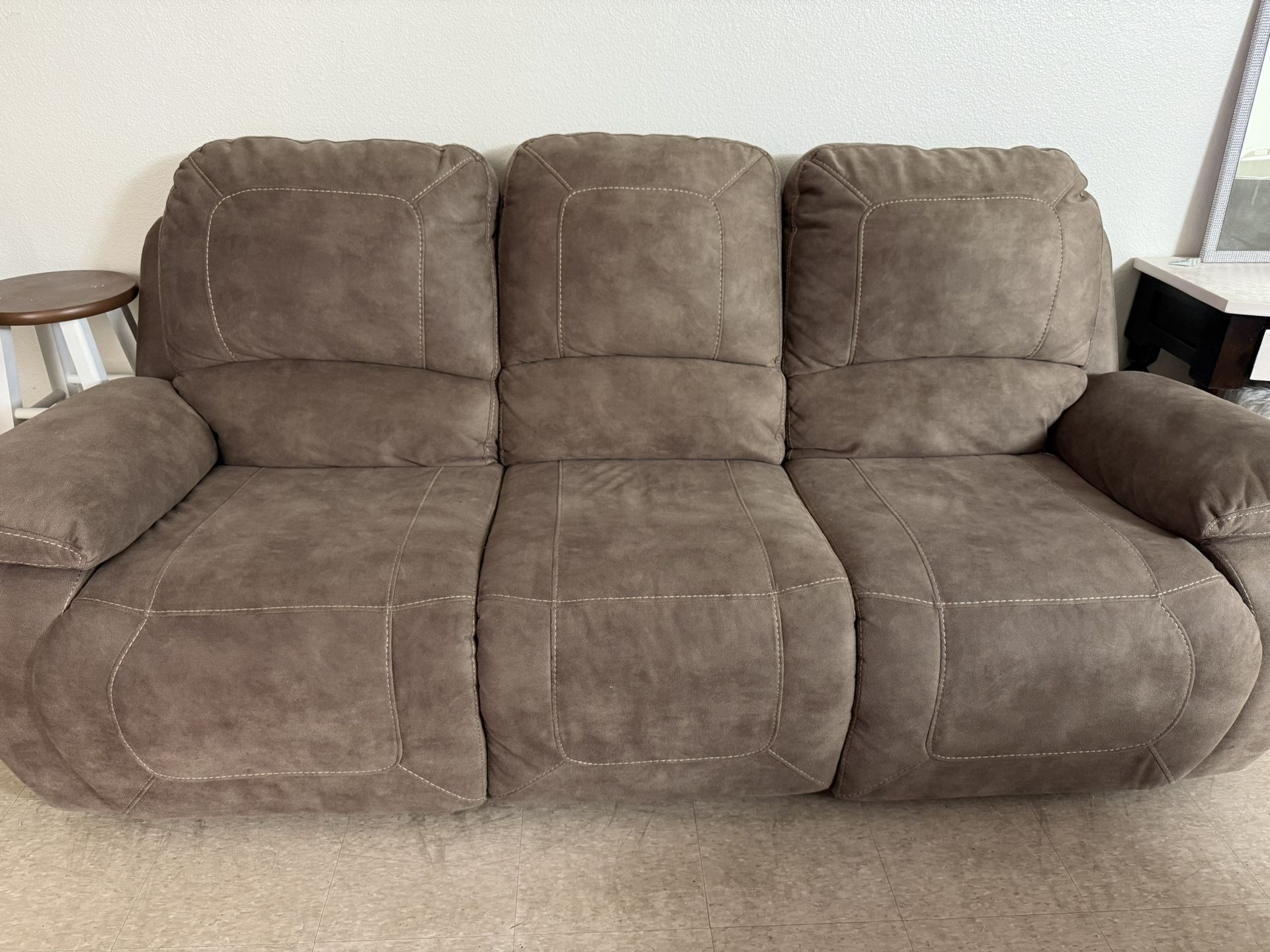 Suede Manual Reclining Sofa (92” W x 40” H x 33” D )