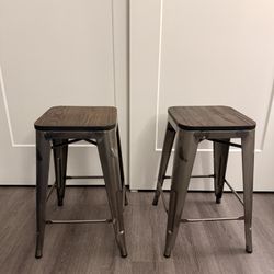 Set of 2 Industrial Metal Barstools – 24” High