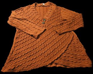 Elegant V-Neck Orange Cable Knit Sweater