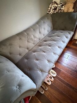 Gray Tufted Velvet Sectional Sofa