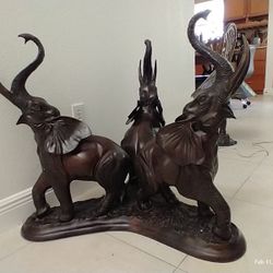 ELEPHANTS. Magnificent Sculpture Of 3 Asian Elephants. Bronze