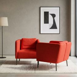 Red Fabric Accent Armchair with Metal Legs
