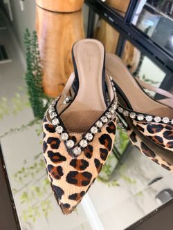 Women flat leopard shoes with rhinestones