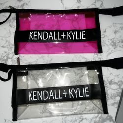 Set Of 10 Clear/Pink Makeup Bags