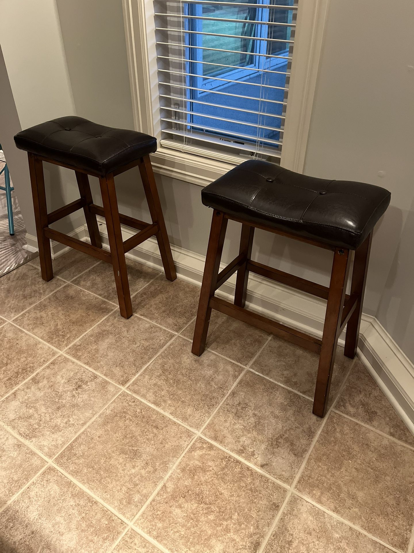 Set 2 Matching Counter Height Barstools / Bar Stools - Wood Legs With Cushioned Top