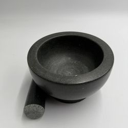 Dark Grey / Black Granite Pestle And Mortar  5.5 Inches Solid Natural