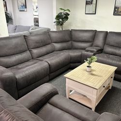 Furniture- 5 Pc High Performance Fabric Sectional With 2 Power Recliners- Tanico