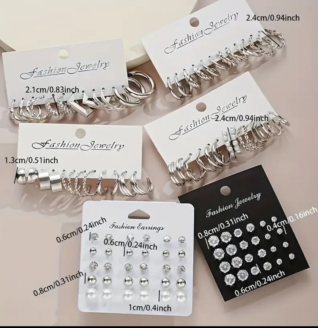 50pc Silver Hoop Earrings for Women