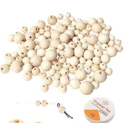Koytoy Wooden Beads, 1200 Pieces 8 Sizes Wood Beads, Natural Round Wood Beads, Use for DIY Crafts Making Necklace Garland Making(20mm,18mm,16mm,14mm,1