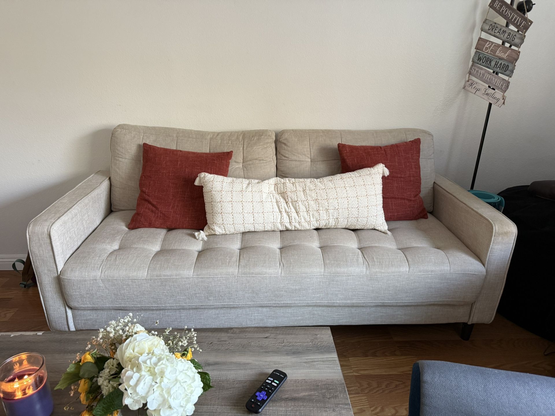 Beige Couch + Pillows