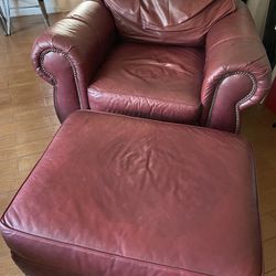 Red Leather Chair And Ottoman