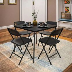 COSCO 5-Piece Solid Resin Folding Table & Chair Dining Set, Black, Indoor & Outdoor,  New In Box