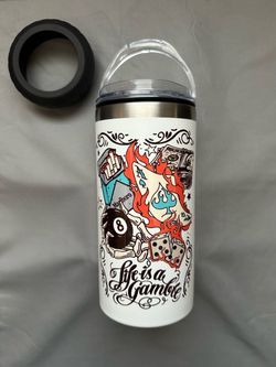 Life’s a Gamble 16oz Stainless Steel Double-Wall Vacuum Can Cooler with Dual Lids and Bottle Opener
