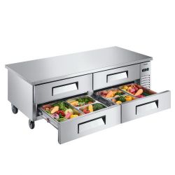 VEVOR Chef Base Refrigerator, 72" W Commercial Chef Bases Worktop Refrigerators, 4-Drawer Under Counter Fridge with 12 Pans Stainless Steel, Heavy-Dut