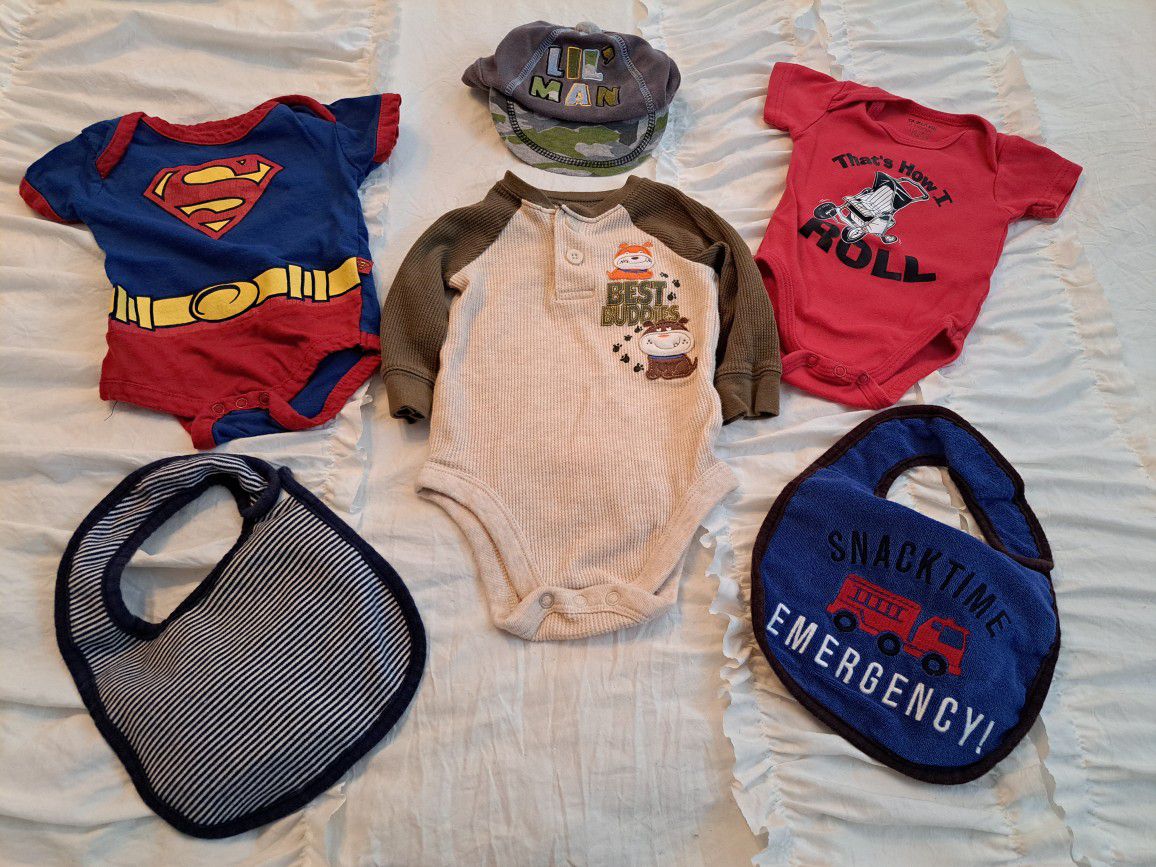 Baby Boys Clothing Bundle Size 0/3 Months & 3/6 Months  Onesies Bibs & Hat