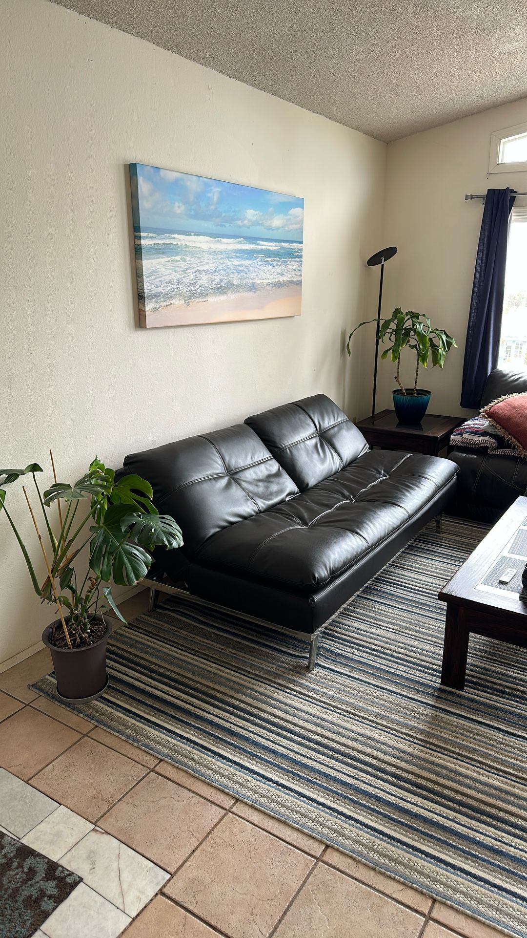 🔥 Faux Leather Futon Couch/Bed w/ Charging Ports – Must Pick Up!
