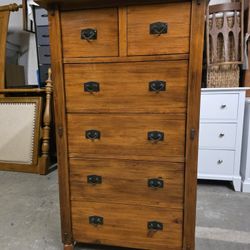 Rustic Style Wooden 6 Drawer Tallboy Dresser