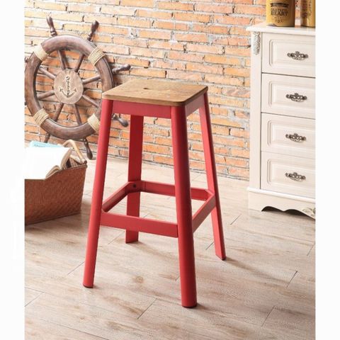 Doon Bar Stool - 65 cm - modern steel kitchen stool in red  💎FARMHOUSE NATURAL RED FINISH BAR STOOL💎